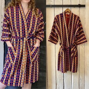 Vintage 70s Multicolor Geometric Stripe Polyester Robe by Munsingwear sz S to XL